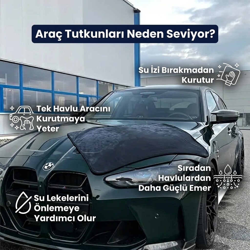 Carleen Premium Oto Kurulama Havlusu – Tek Hamlede İz Bırakmadan Kurutma